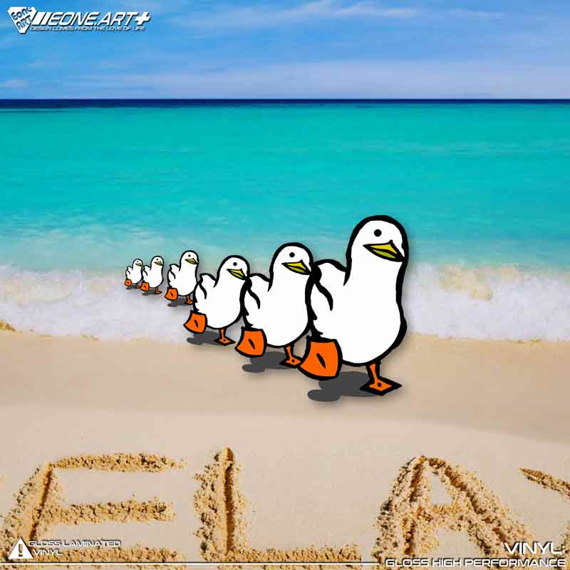 卡通柯尔鸭抬脚排排走反光贴贴纸