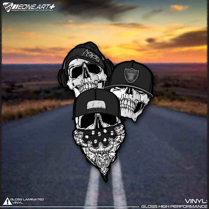 EONE镂空车贴机车骷髅耳机头巾棒球帽车身玻璃电动车电脑防水贴纸
