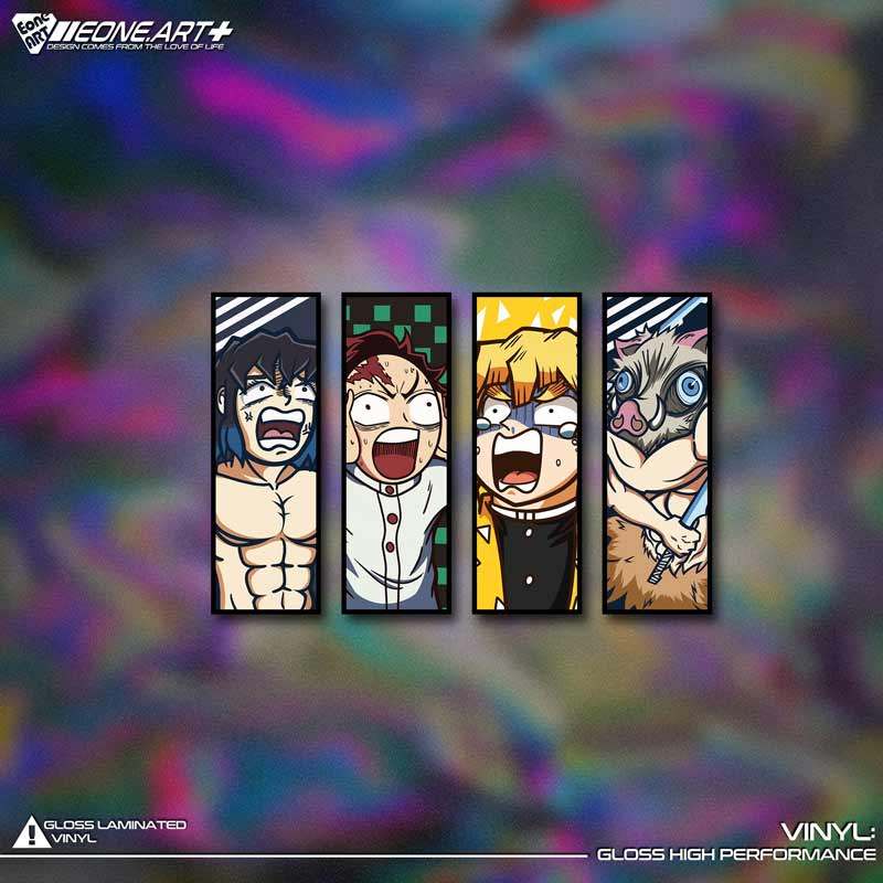 eone反光车贴 鬼灭之刃炭治郎善逸伊之助可爱惊讶表情包 竖版贴纸