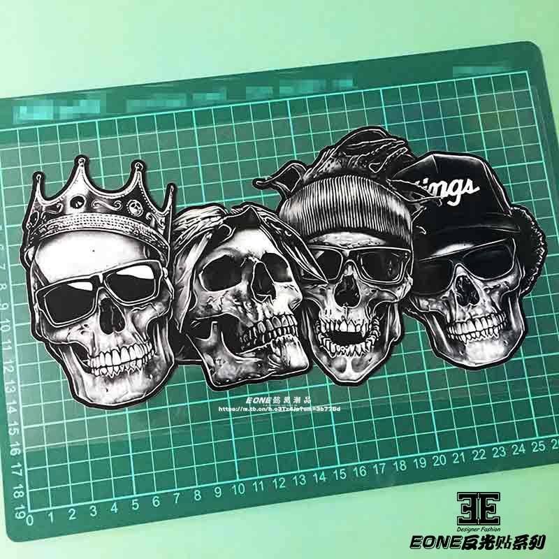 eone反光车贴骷髅恶魔个性创意改装低趴车身贴纸摩托笔记本帖画潮