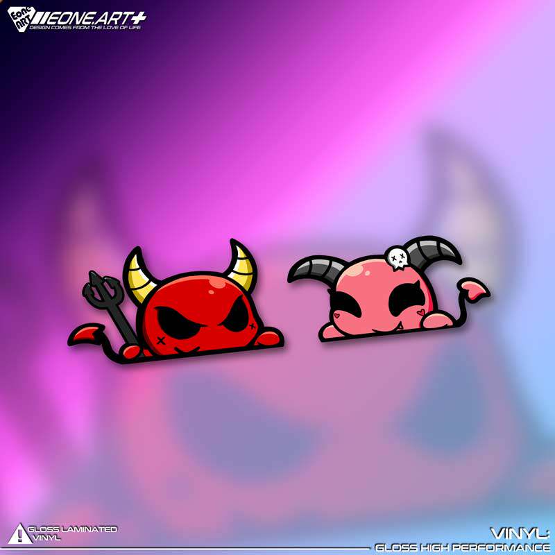 eone反光车贴可爱卡通版 地狱男爵 男女小恶魔套装防水贴纸即时贴