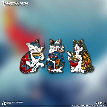 EONE反光车贴 日式TATOO龙锦鲤虎纹身猫咪拉面咖啡室内外防水贴纸