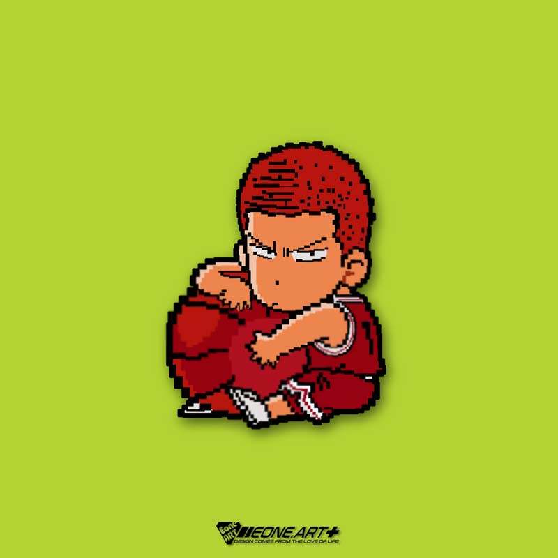 eone反光车贴灌篮高手像素版卡通樱木抱球室内外玻璃漆面防水贴纸