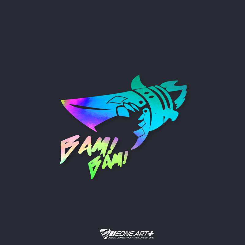 eone镂空车贴英雄联盟金克斯暴走鲨鱼枪bambam室内外防水贴纸拉花
