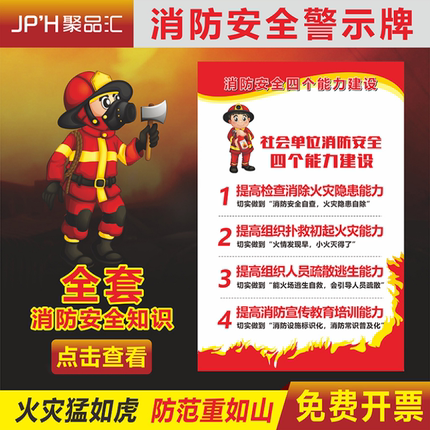 消防安全四个能力建设安全逃生十五法灭火器消火栓的使用方法疏散通道严禁堵占企业工厂标志牌知识警示看板