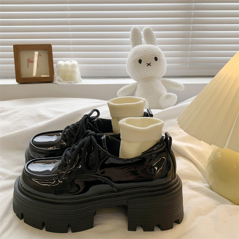 黑色英伦风厚底配裙小皮鞋女2024秋季新款增高复古百搭日系jk单鞋