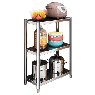 304加厚置物架厨房落地式多层微波炉架子不锈钢收纳菜放锅多功能