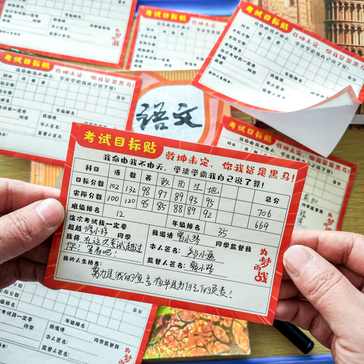 中考班级目标墙贴初中生小学生个人期中考试成绩分数激励学习冲刺目标