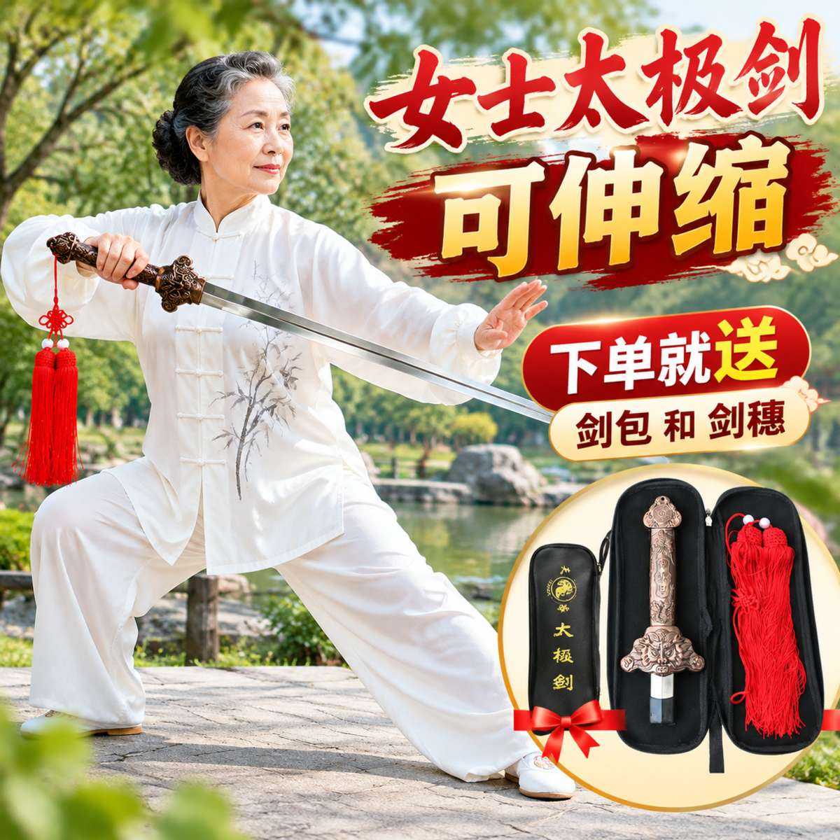 太极剑女式折叠伸缩剑不锈钢