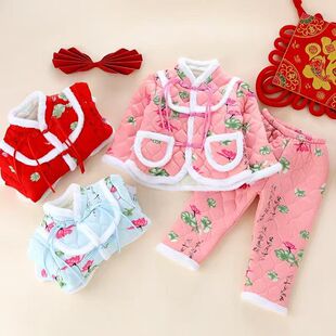 女童唐制加厚棉汉服大碎花拜年服中国风网红汉服加绒加厚棉服套装
