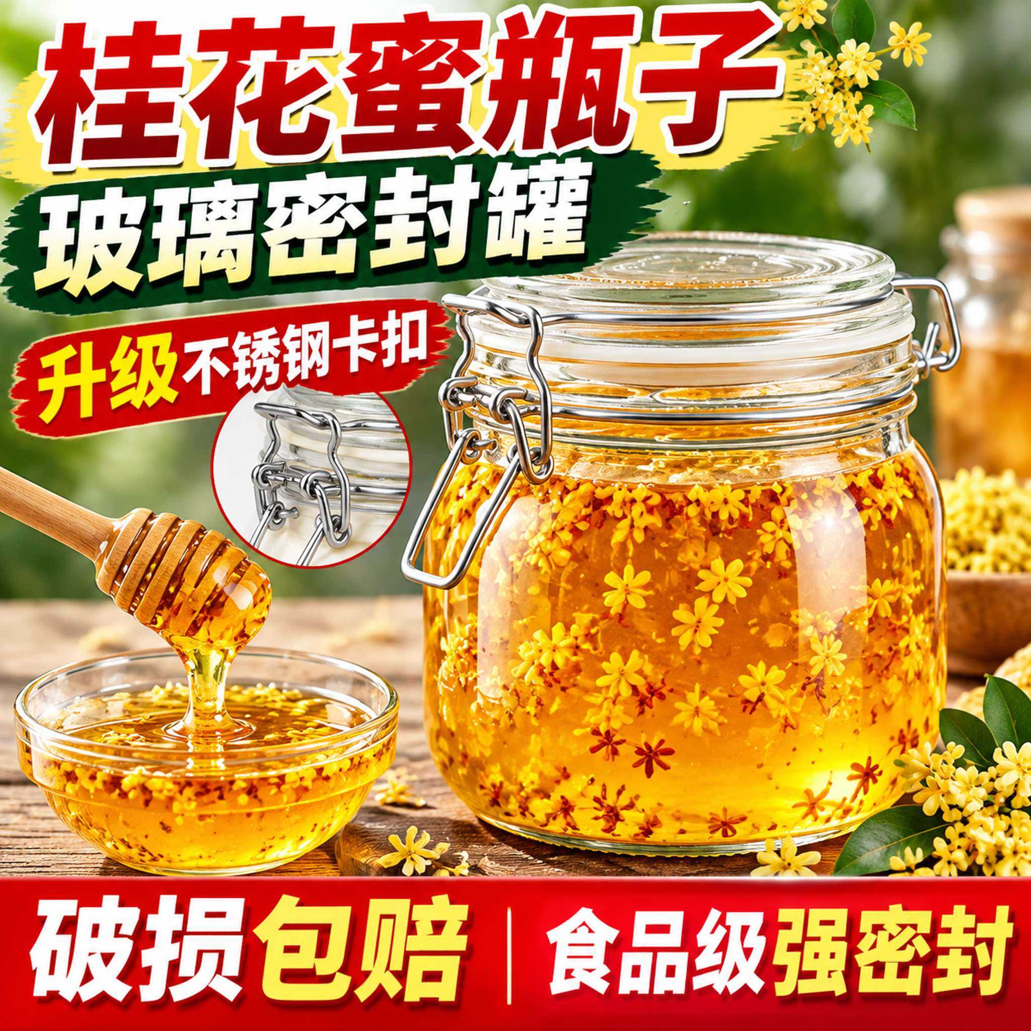 桂花蜜瓶子按压式密封罐玻璃