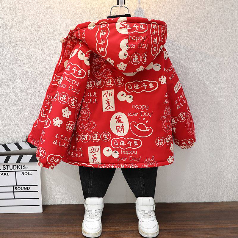拜年冬季棉服冬装红色喜庆宝宝儿童外套男童加厚女童新年加绒新款
