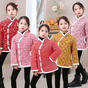 女童秋冬花棉袄儿童网红中国风拜年服女孩网红棉衣碎花外套新年装