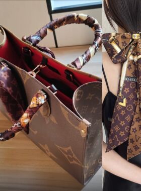 lv5&vv20绑包发带网红新款字母斜角老花丝巾装饰绑发飘带长款腰带