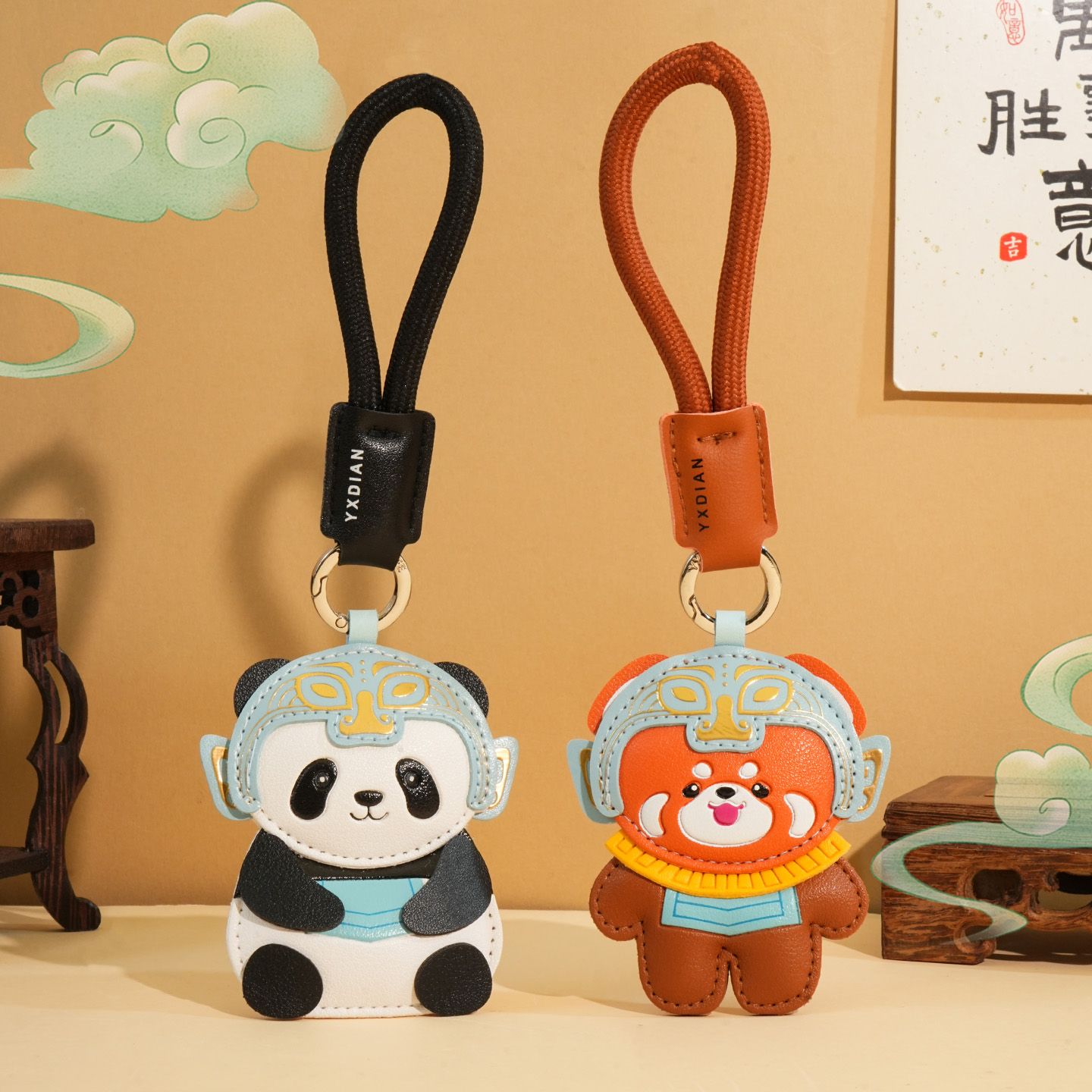 新款熊猫汽车钥匙扣皮质挂件