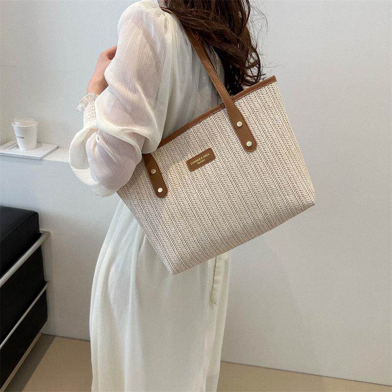 简约时尚草编包小众设计感单肩包百搭编织托特包夏季大容量手拎包