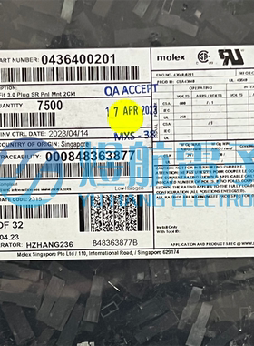一个起售 Molex连接器 43640-0201 436400201 2P胶壳 原装现货