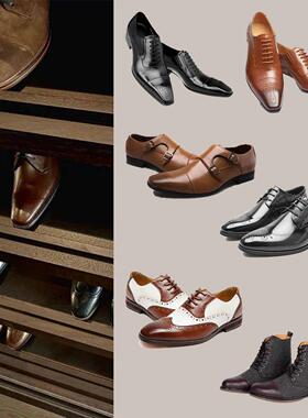 样板房衣帽间尖头男皮鞋衣柜陈列摆件道具软装饰品商务英伦风男鞋