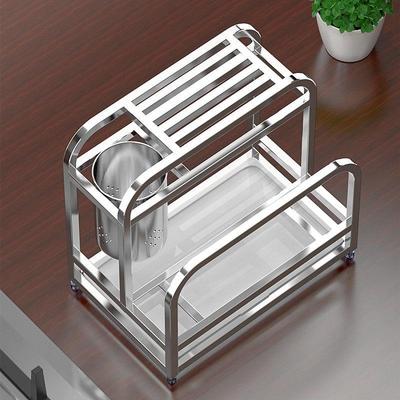 不锈钢刀架厨房置物架多功能台面砧板架筷子筒刀具菜刀一体收纳层