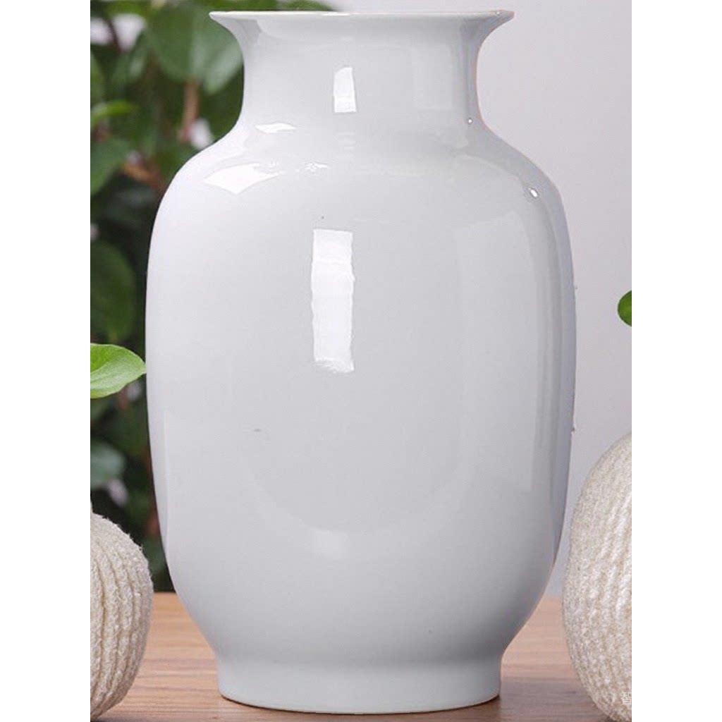 景德陶瓷纯白奶白花瓶插花器新中式家居客厅装饰品电视柜玄关摆件