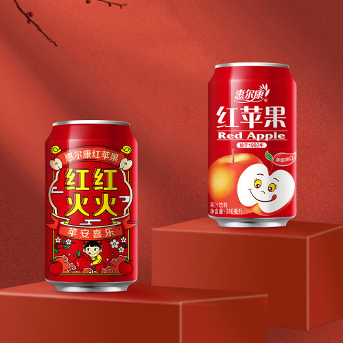 惠尔康红苹果果味饮料12罐装