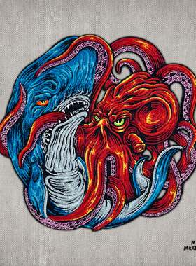 【现货】美国MXL  KRAKEN VS WHALE 红色克拉肯大战鲸鱼 魔术贴