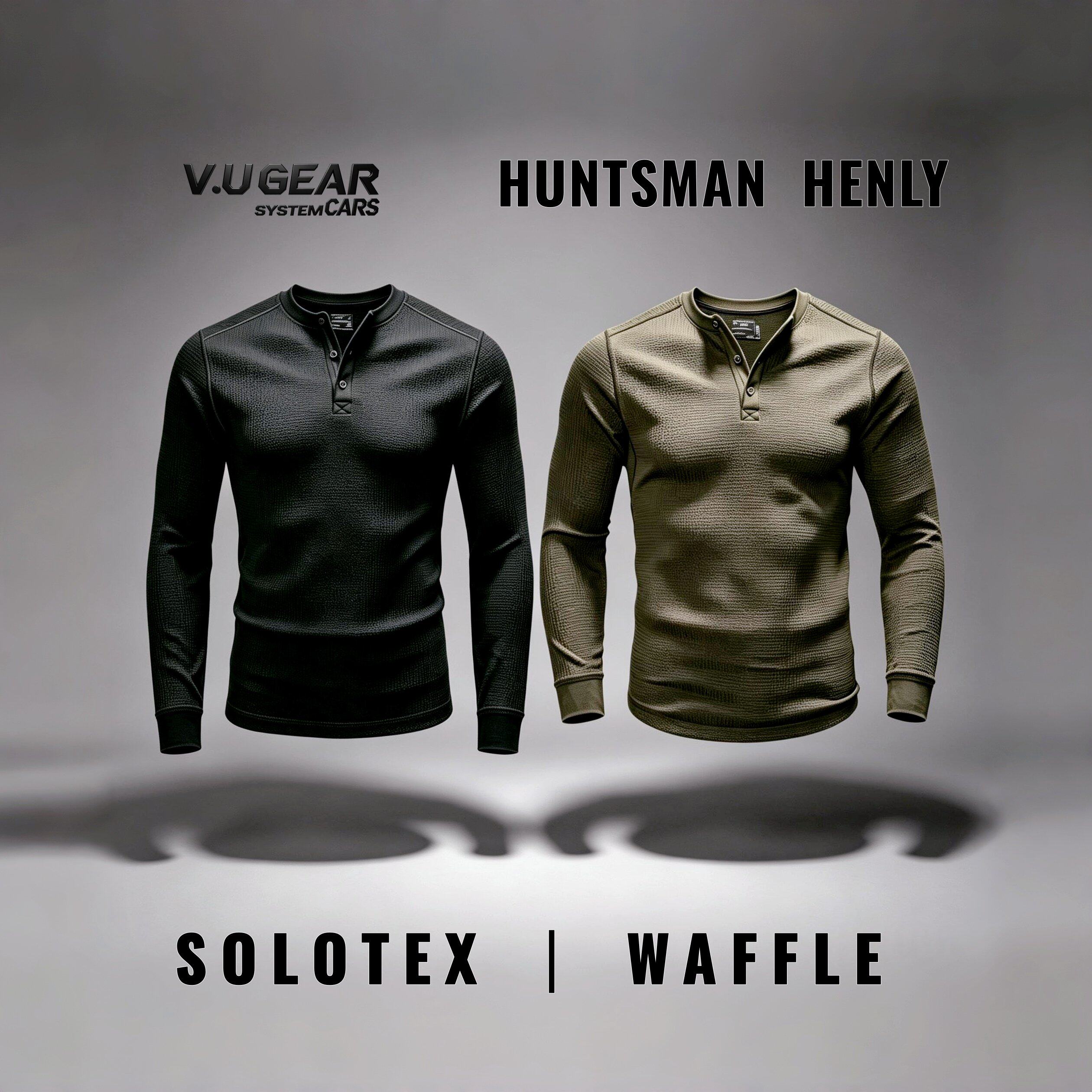 V.U GEAR CARS系列 Huntsman猎人华夫格亨利长袖T恤衫圆领纽扣衫