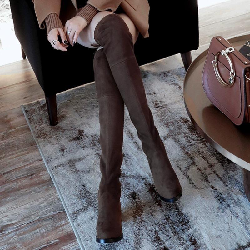 2025冬季加绒粗跟弹力靴