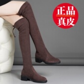 高档棕色长靴女粗跟胖妹妹瘦瘦靴子弹力长筒过膝靴中跟百搭不掉筒
