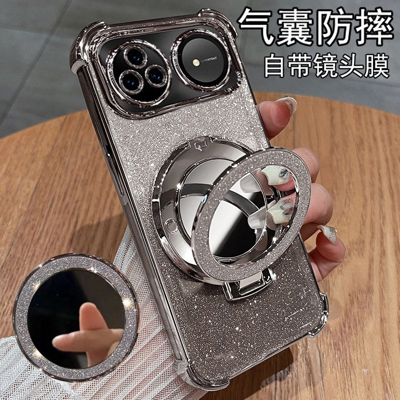 闪粉带补妆镜支架适用华为Nova15手机壳nova15pro硅胶套nove15ultra镜头全包防摔novo男女高级por透明软外壳