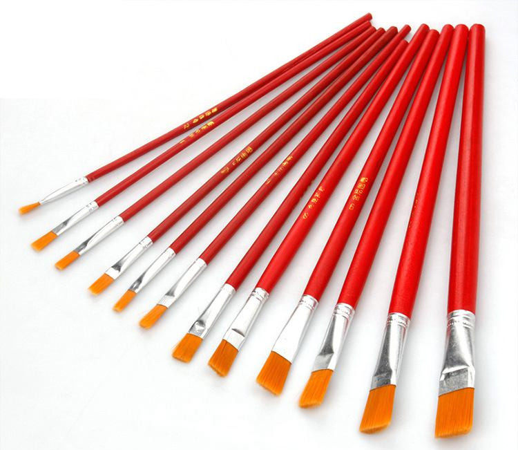 红杆尼龙毛扁平头油画排笔水粉水彩笔工业油漆儿童丙烯画美术笔刷