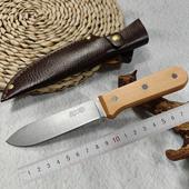 户外直刀木柄小刀野外求生防身刀具高硬度锋利石洗耐用