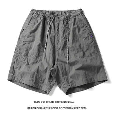 日系复古青年潮牌紫标机能简约宽松工装短裤男马卡龙色休闲五分裤