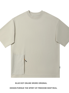 日系复古潮牌cityboy宽松圆领短袖T恤男休闲百搭弹力口袋打底衫