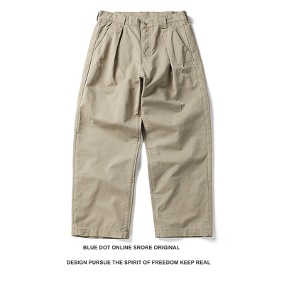 日系复古重磅纯棉工装裤男款潮牌百搭潮流春季宽松直筒阔腿休闲裤