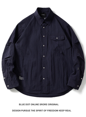 日系复古速干工装衬衫青年户外翻领宽松cityboy美式休闲大码衬衫