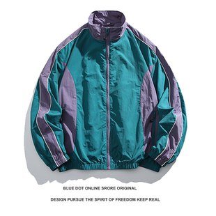 日系复古青年潮潮流户外机能风撞色拼接立领防水夹克春秋运动外套