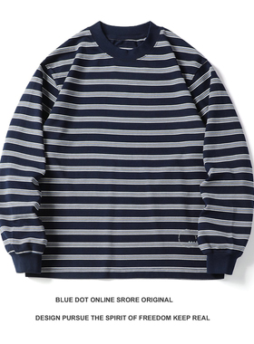 日系复古652条纹宽松长袖T恤 cityboy穿搭内搭叠穿TEE男女情侣衫