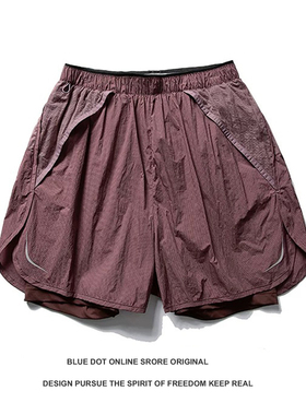 日系假两件短裤男士健身跑步马拉松运动速干篮球高弹带内衬三分裤