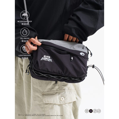 日系户外运动单肩斜挎包男女款旅行徒步骑行胸包水壶多功能手提包