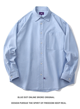 日系复古cityboy潮牛津纺宽松紫标青年余文乐纯色竖条纹长袖衬衫