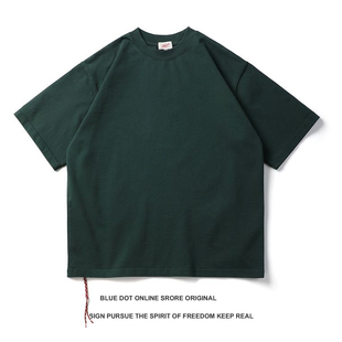 日系复古重磅小红绳350g简约潮流休闲纯色圆领T恤宽松短袖男T恤潮