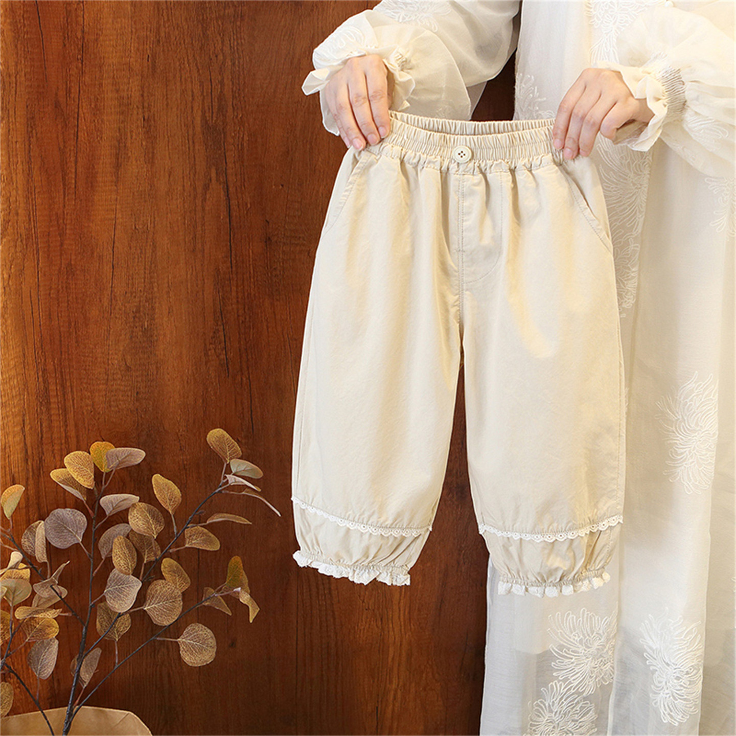 女童2026春秋新款时尚蕾丝花边束脚裤韩版洋气宽松紧腰九分裤长裤,童装/婴儿装/亲子装,裤子,淘宝优惠券,粉丝福利购,淘宝优惠卷