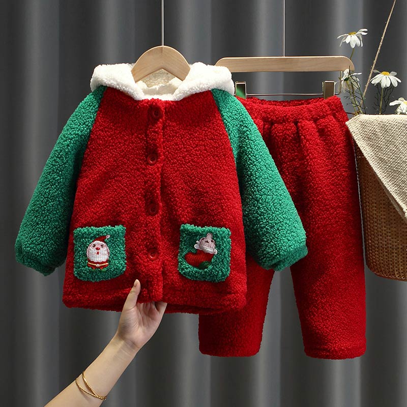 女童韩版冬季加绒家居服套装新款