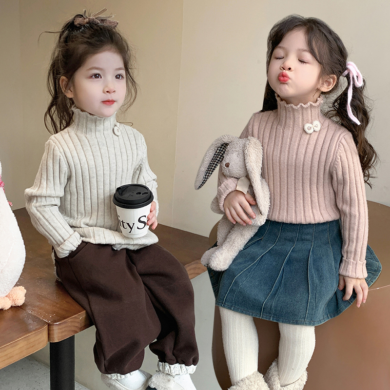 女童加厚毛衣秋冬款2025新款儿童洋气针织衫宝宝宽松百搭打底衫潮