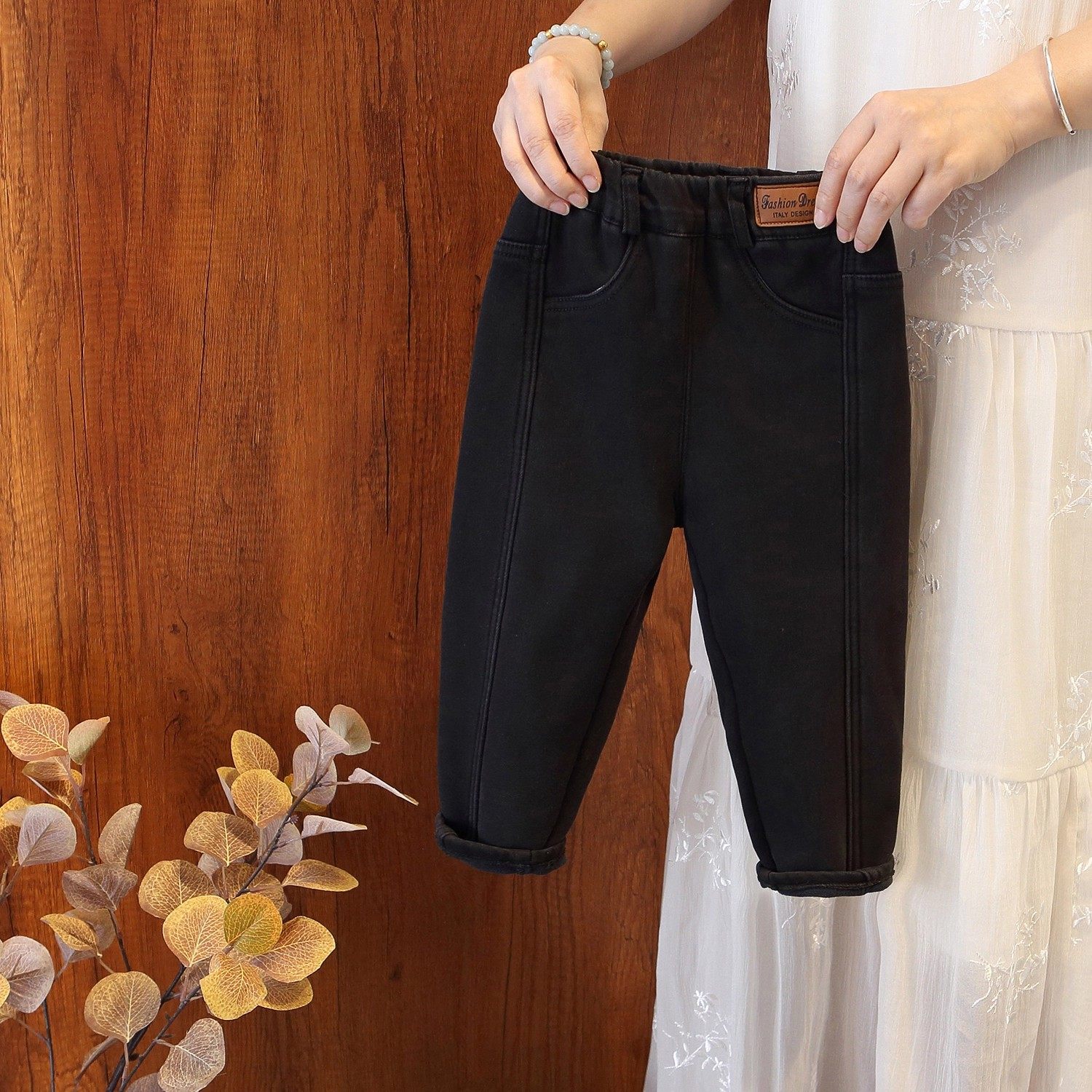 女童加绒牛仔小脚裤秋冬季新款儿童弹力修身打底长裤洋气铅笔裤子