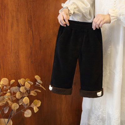女童羊羔绒裤子儿童灯芯绒直筒裤宝宝加绒加厚外穿保暖长裤棉裤