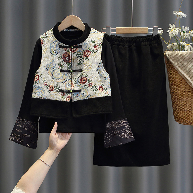 女童套装裙春秋2025新款儿童新中式国风马甲儿童旗袍裙中大童唐装,童装/婴儿装/亲子装,汉服,淘宝优惠券,粉丝福利购,淘宝优惠卷