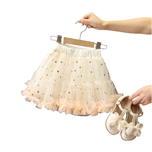 女童半身裙纱裙红色儿童夏季短裙舞蹈演出裙子女孩宝宝四季蓬蓬裙