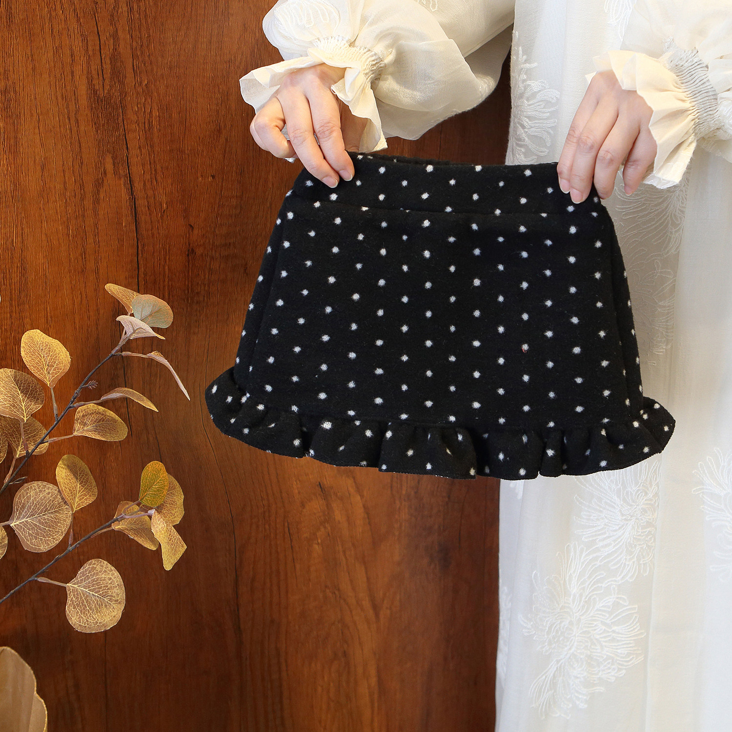 韩版女童波点半身裙2025冬季加厚新款毛呢木耳边短裙洋气花边裙子,童装/婴儿装/亲子装,半身裙,淘宝优惠券,粉丝福利购,淘宝优惠卷